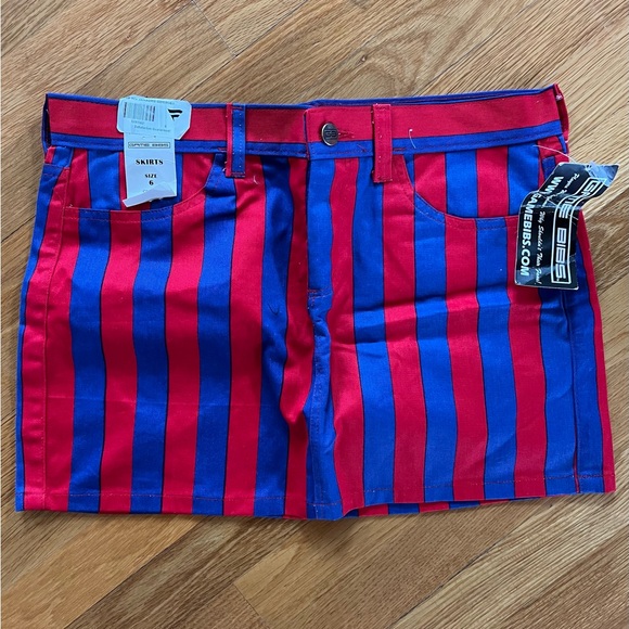 NWT Game Bibs Mini Skirt Womens Size 6 Blue Red 100% Cotton - Picture 1 of 6